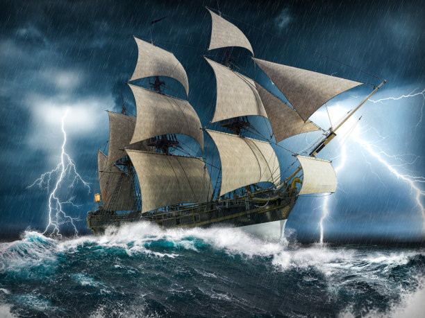 暴风雨中的帆船图片