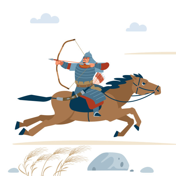 蒙古赛马插画图片