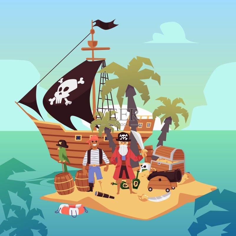 游乐园海盗船插画图片