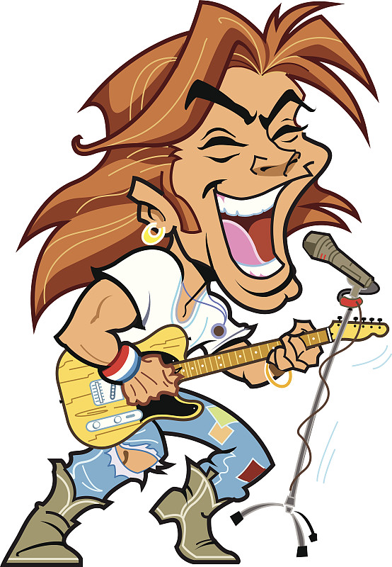 卡通剪辑艺术的摇滚明星唱歌和弹吉他图片下载