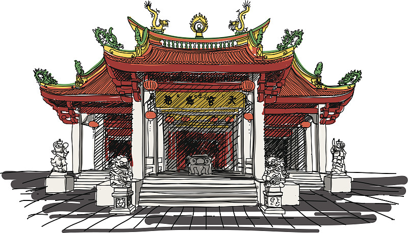 中国的寺庙插画下载