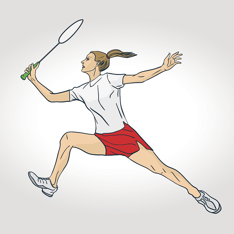 职业女子羽毛球运动员。彩色手绘人物图片素材
