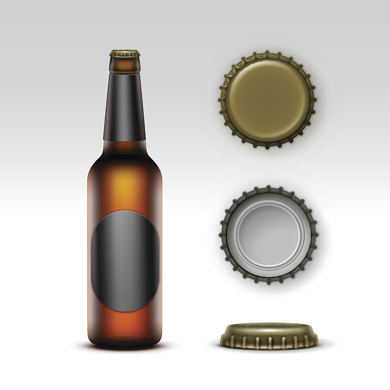 棕色瓶子啤酒与黑色标签和一套盖图片下载