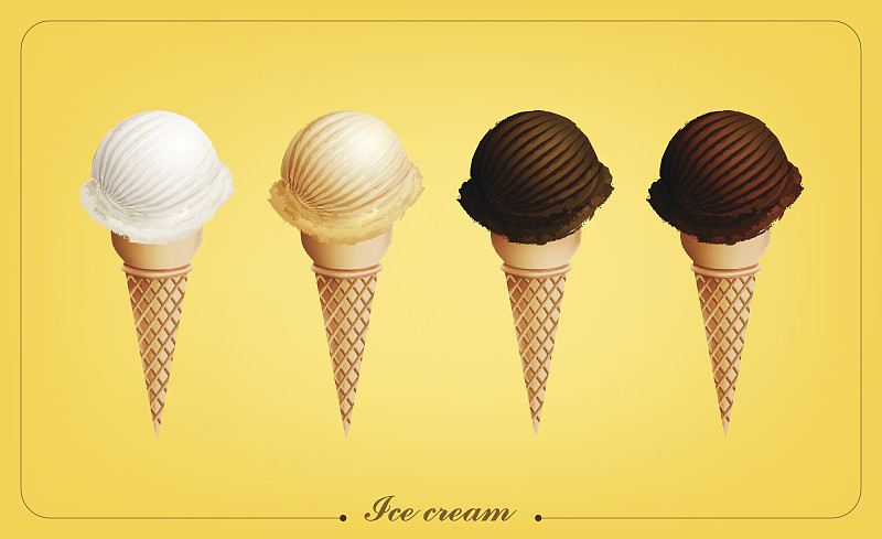 蛋筒冰淇淋，不同口味，矢量图片下载