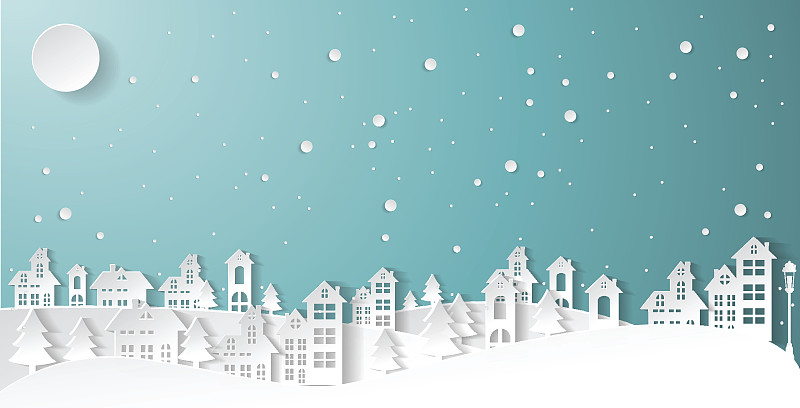 纸艺术冬雪城市乡村景观图片下载