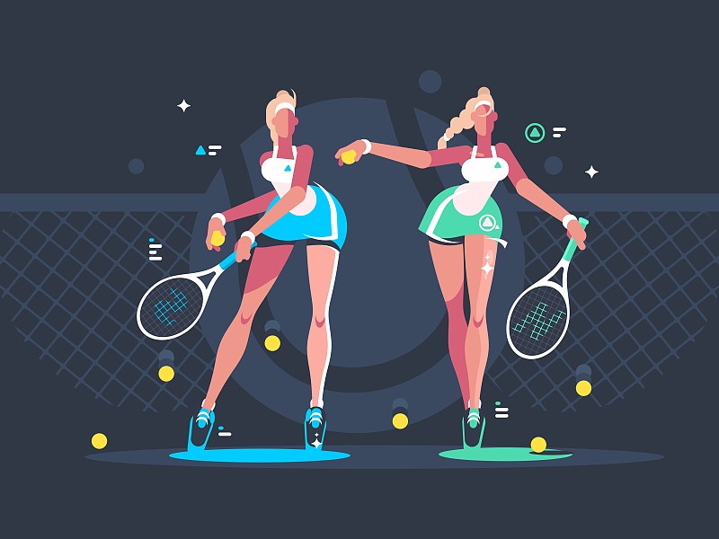 女孩们在球场上打网球图片下载